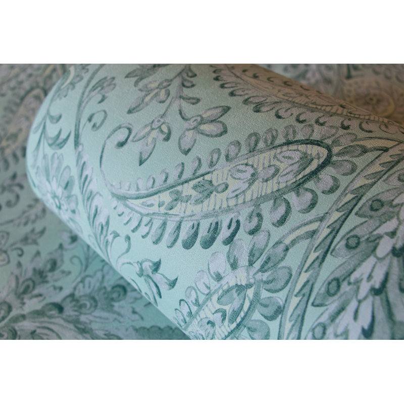 Tropical Collection Tahiti Inspired Damask 27.8' L x 27.5" W Wallpaper Roll, Blue Banana