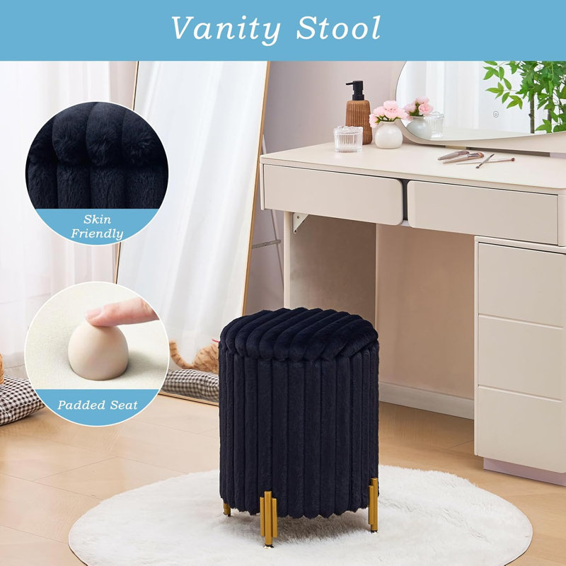 Repose-pieds rond en velours avec rangement, Noir