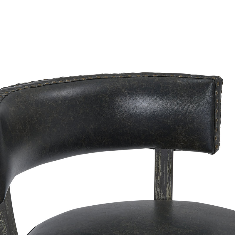 Arvizu Onyx and Faux Leather and Solid Wood Low Back Swivel Bar Chair, Gray, Bar Stool (31" Seat Height)