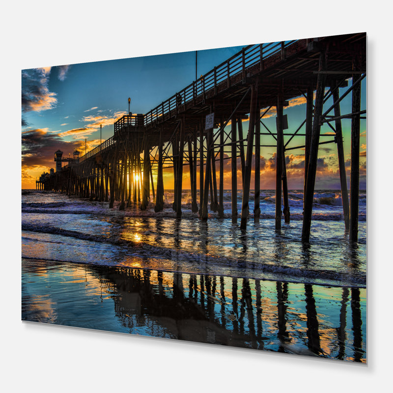 Oceanside Pier at Evening - Reproduction de photo de paysage, Métal métal, 34" H x 44" W x 1.5" D