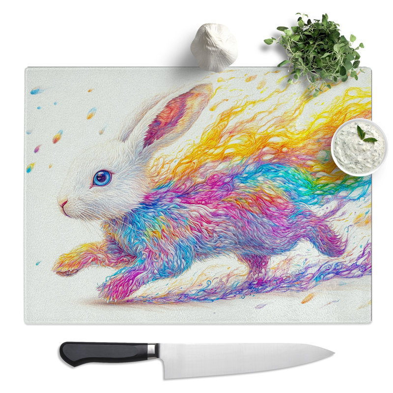 Rainbow Rabbit  Glass Chopping Board