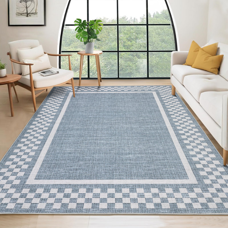 Area Rugs for Living Room, Non Slip Washable Rug, Low Pile Lightweight Modern Checkered Large Soft Carpet, Stain Resistant Foldable Floor MNats for Bedroom, Home Office