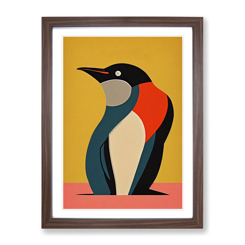 Penguin Abstract No.3 - Wall Art, 48cm H x 36cm W, Walnut Framed Paper, White