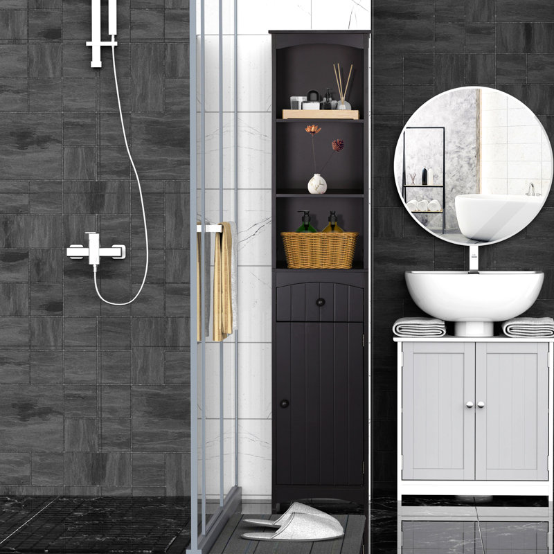 Meuble de rangement pour salle de bain - 3 tablettes et un tiroir brun pour économiser de l'espace