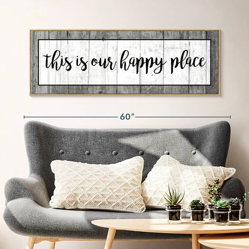 Plaque murale «This is our happy place», Floating Frame Natural Wood, 49" X 17"