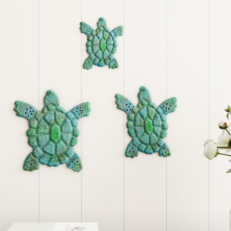 3 Piece  Sea Turtle Wall Art- Nautical 3D Metal Hanging Décor