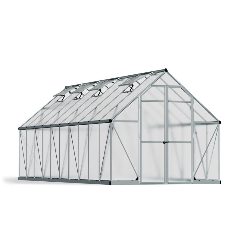 Palram - Canopia Essence 8' W x 20' D Walk-In Hobby Twin Wall Polycarbonate Aluminum Frame Greenhouse Kit with Roof Vents - Silver