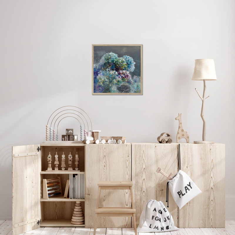 Abstract Hydrangea Dark by Danhui Nai - Painting, 55cm H x 55cm W, Natural Wood Framed Paper Print