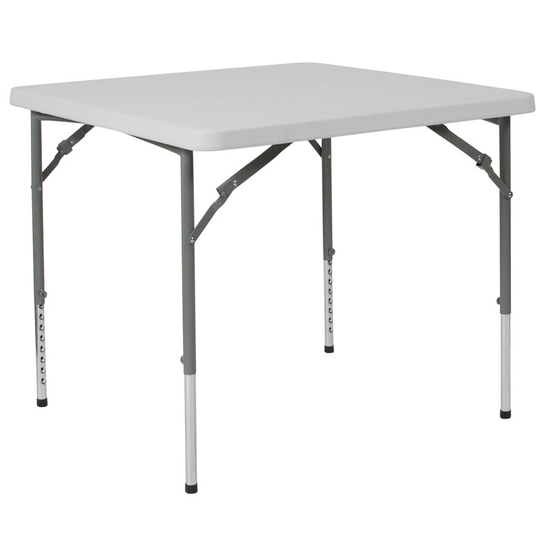 Adjustable Height Gray Metal Frame White Plastic Square Folding Table