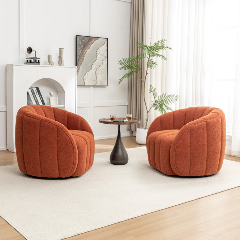 Upholstered Swivel Barrel Chair, OrangePolyester Blend