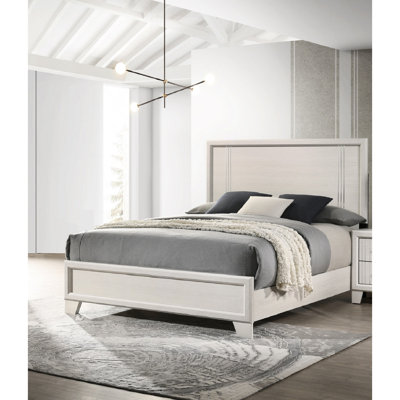 Grand lit à panneau 1Pc contemporain avec finition bois et gris anthracite, décoration de chambre à coucher, H 87,86 po x 61,69 po