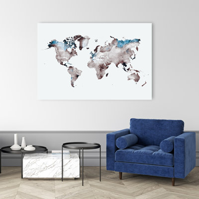 Aquarelle, carte du monde, art mural contemporain