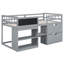Lit mezzanine simple gris bas avec bureau, étagère à tiroirs et rangement-797540701