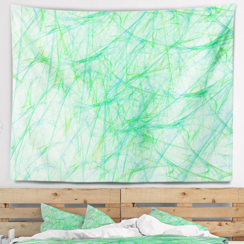 Tapisserie abstraite veines de marbre vert clair, H 32 po x l 39 po
