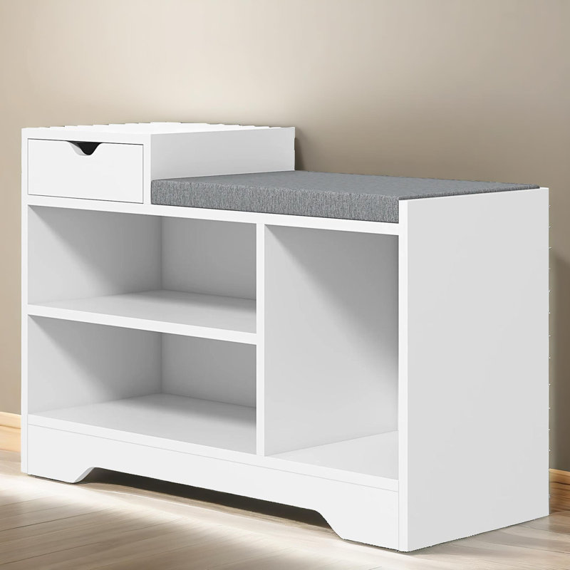 Shoe Bench Storage Shoe Rack with Hidden Compartment, Entryway Furniture, White