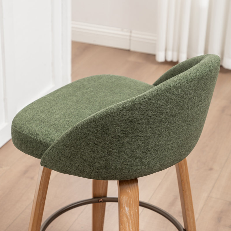 Swivel Upholstered Velvet Bar Stool with Solid Wood Frame, GREEN, Set of 1, 76.5cm