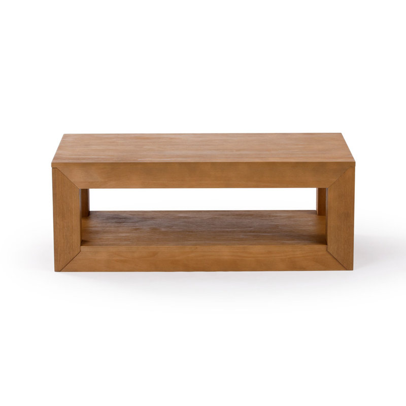 Casmey Solid Wood Rectangle Coffee Table with Storage, Pecan Wirebrush, 40"