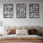3 Piece Set Wall Decor, Floral Hollow Out Abstract Design, Black Rectangular Metal Frame