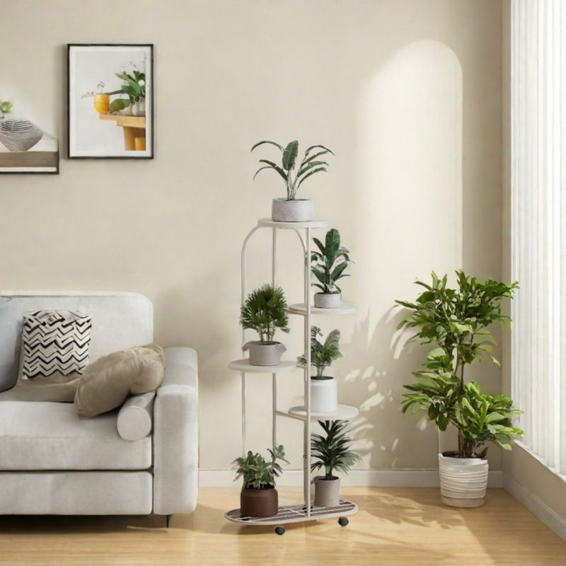 Support à pot de fleurs avec roulettes, Blanc
