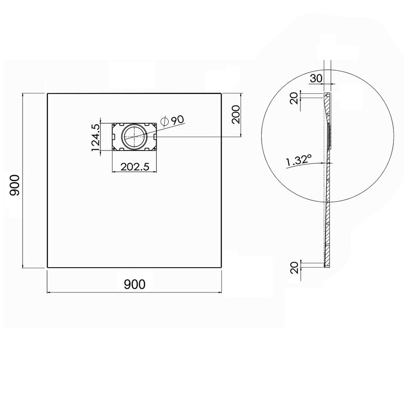 Staples Stone Standard Shower Tray - White, 40mm H x 1000mm W x 800mm D