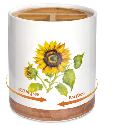 7.6" Utensil Holder 360° Rotating with Removable Compartment (Sunflower)