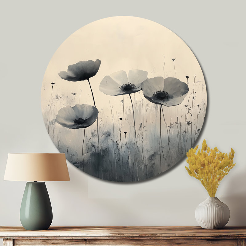 «Silent Wild Bloom In Monochromes Wildflowers I», reproduction d'art en métal gris traditionnel, H 29 po x l 29 po