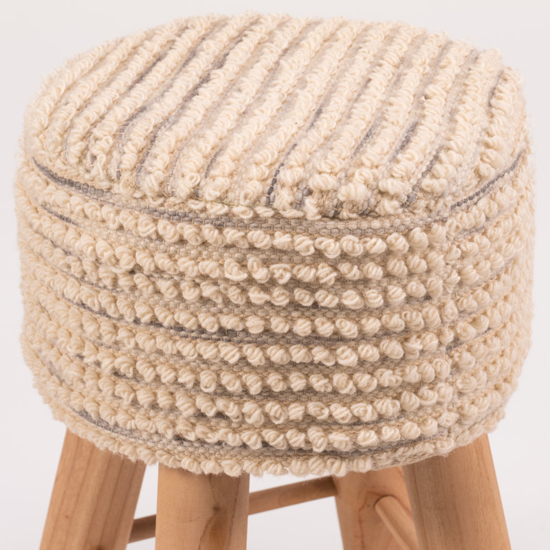 Modern Round Counter Height Barstool, 24 Inch Counter Height, Soft Padded Upholstered Backless Seat with Ethnic Pattern, Farmhouse Style, Kitchen Island/Breakfast/Pub, Mid-Century Natural Wooden Base, Multicolor