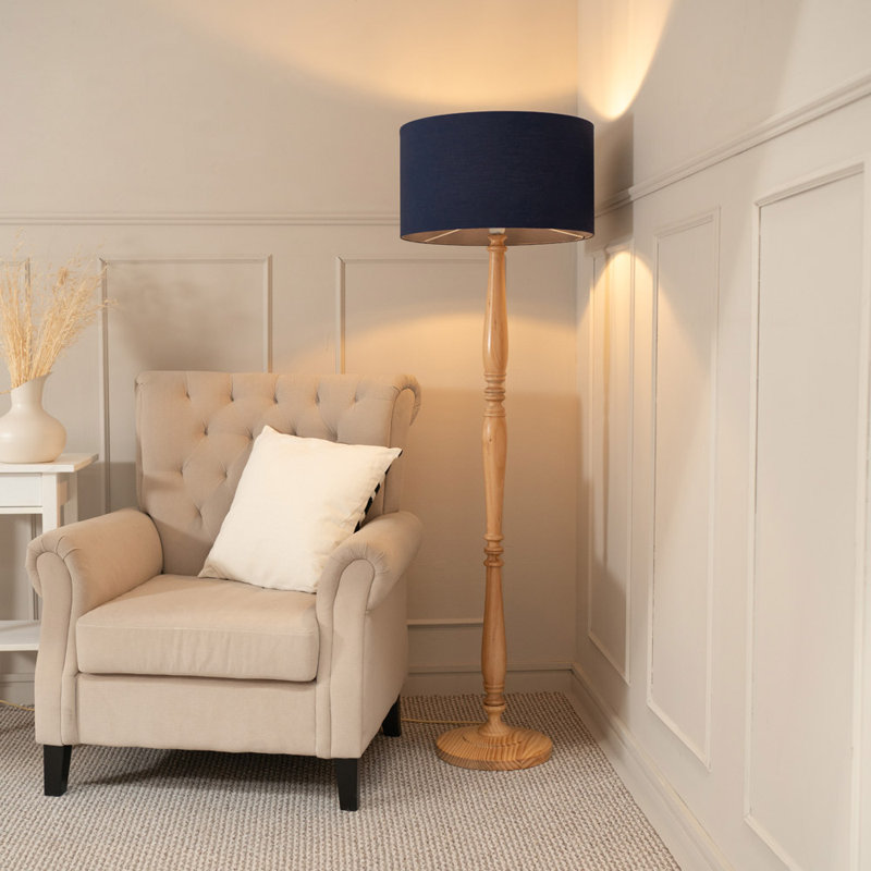 Arialdo 157cm Traditional Floor Lamp, Navy Blue, Light Wood