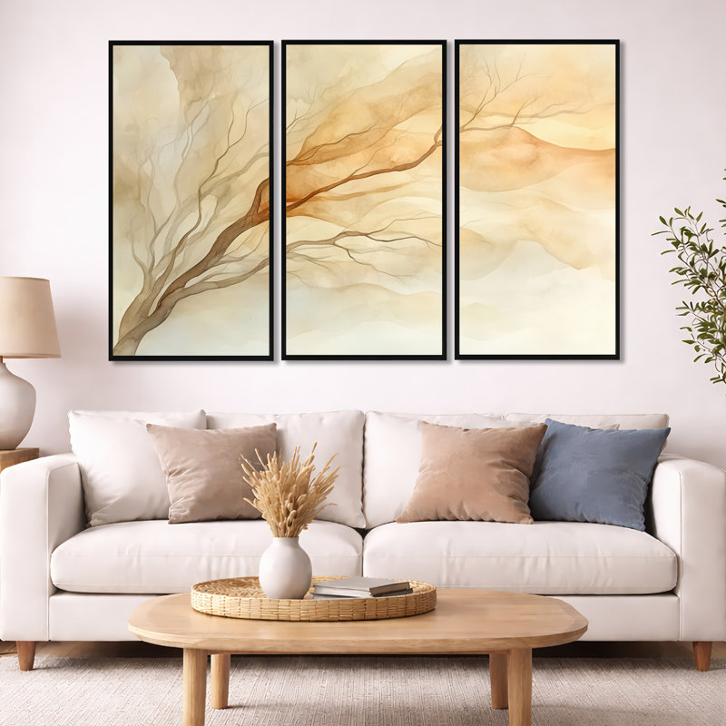 Silhouette de l'arbre, art mural Windy Tree, H 40 po x l 60 po, Cadre flottant noir