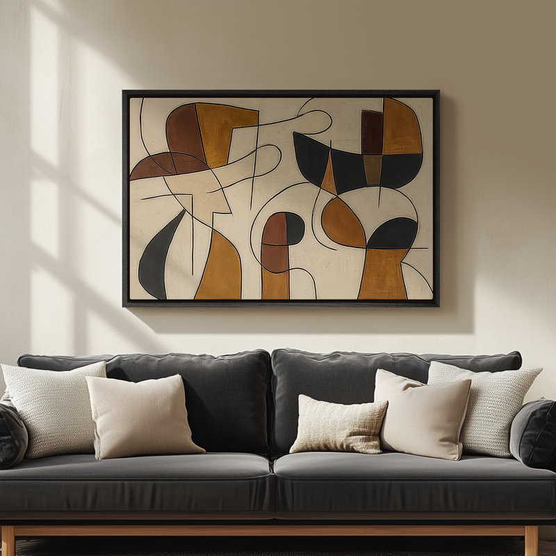 Framed Canvas Wall Art - Vintage Abstract Wall Prints for Bedroom - 24"x36", Black