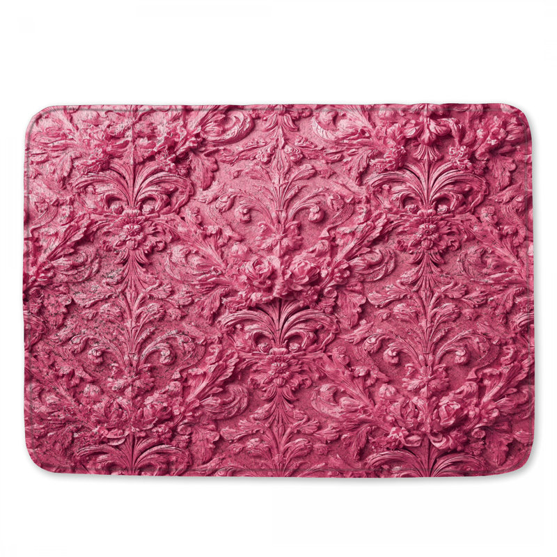 Tapis de bain rose à motif damassé, L 24 po x L 17 po