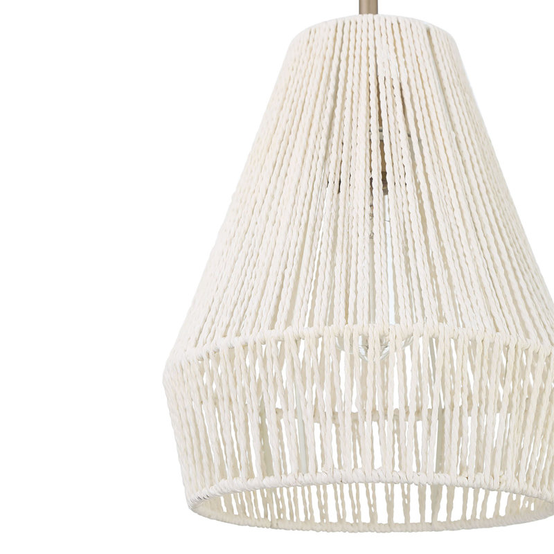 Luminaire suspendu en rotin à 1 lumière à intensité variable Boan, Blanc crème / laiton doux