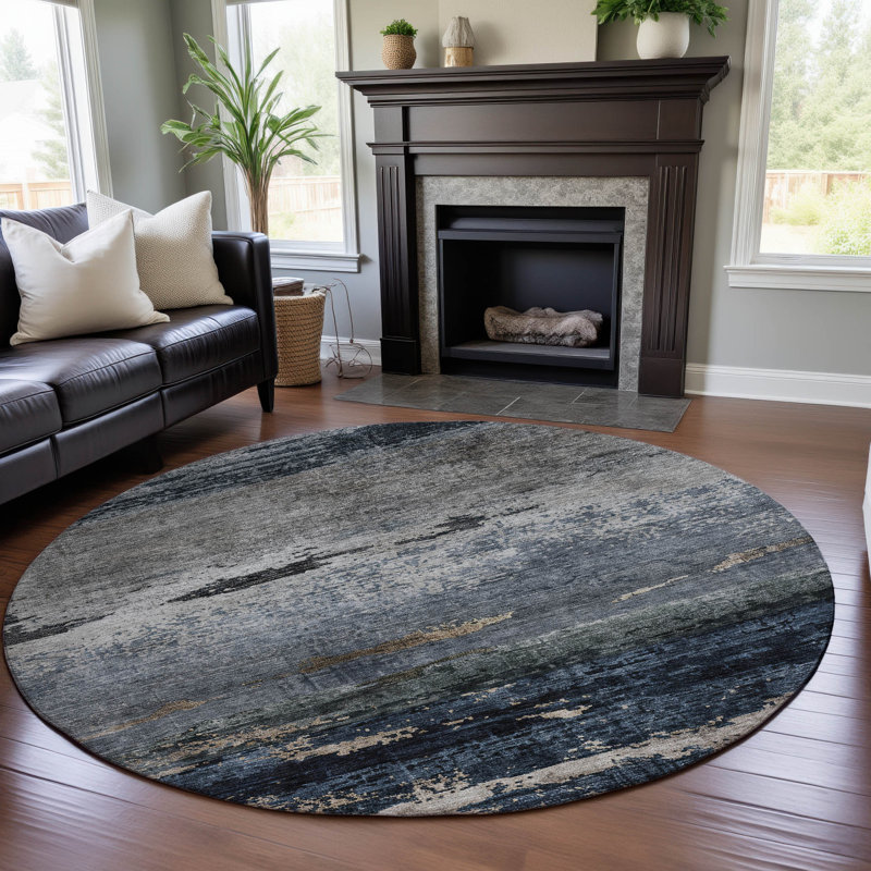 Premium Machine Washable Lyndhurst AMF1195 Abstract Rug, Round 8'