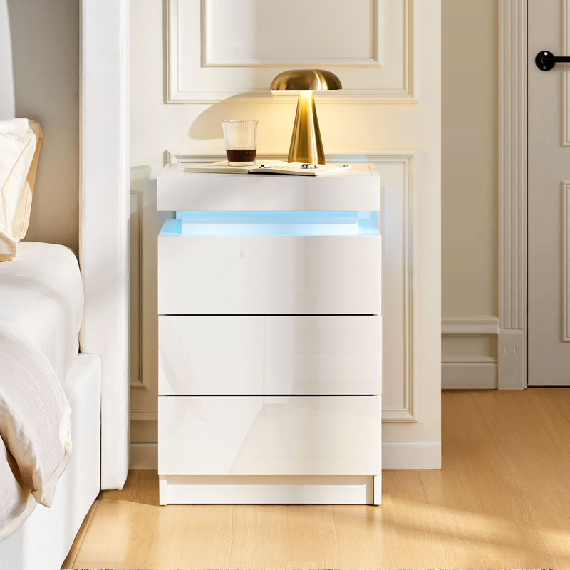 45cm W Manufactured Wood Bedside Table, White
