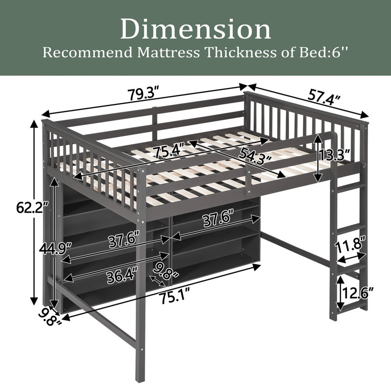 Jairaj Kids Loft Bed, Gray, Full