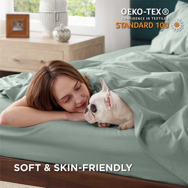 Bedsure 100% Cotton Bed Sheets with Deep Pocket Up to 16", Full Sheet Set with 2 Pillowcases, Sage Green