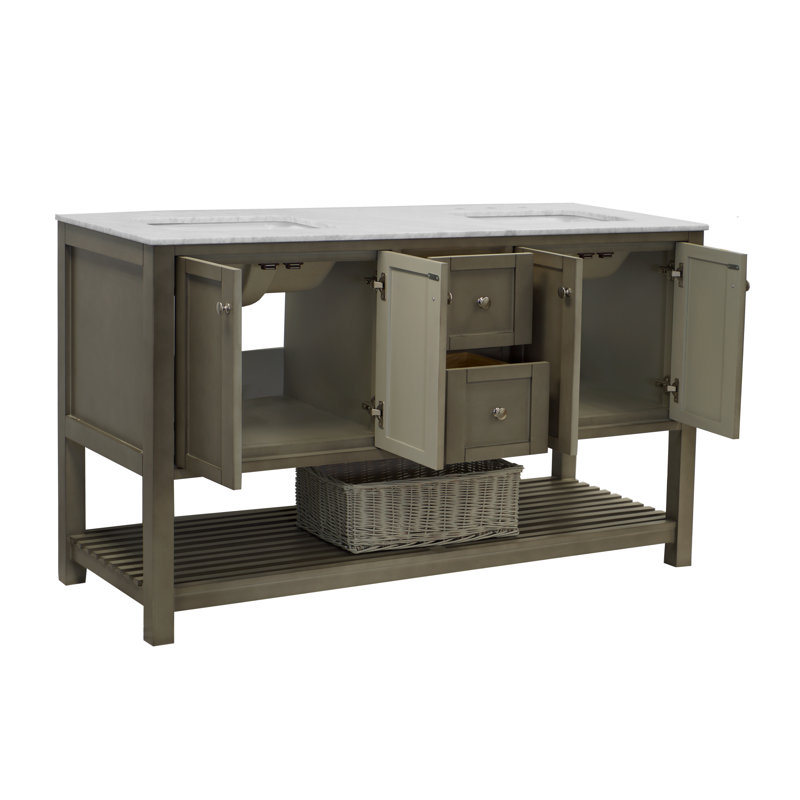 Beckford 60'' Double Bathroom Vanity with Top, Chocolate, Carrara Marble