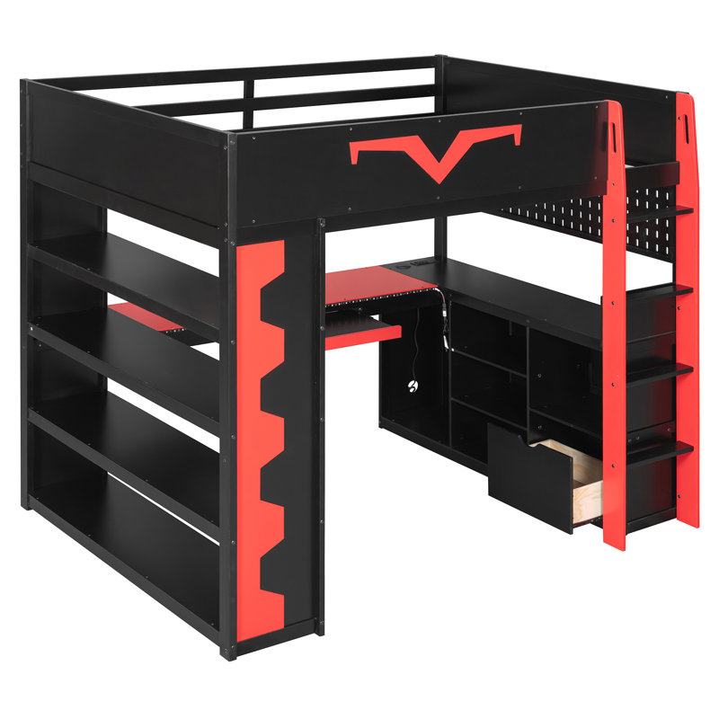 Lits mezzanine modernes avec design en bois, DEL RVB et amplement de rangement pour les joueurs