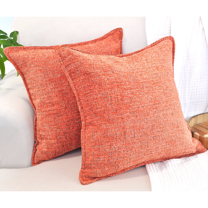18x18 Orange Chenille Square Throw Pillow Covers Set with Piped Edges