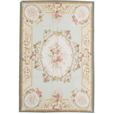 Hand-Knotted High-Quality Green and Ivory Area Rug