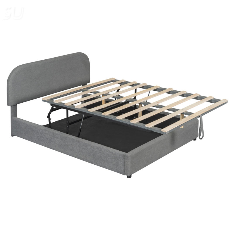 Lit plateforme tapissier Teddy, Grey, Lit double