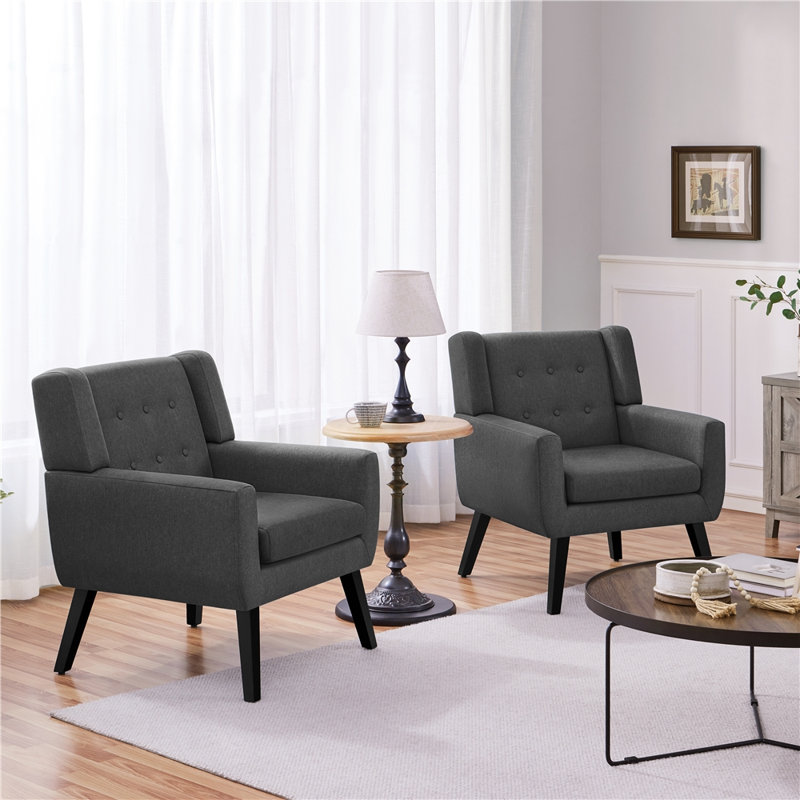 Upholstered Armchair with Solid Wood Legs, Dark Grey