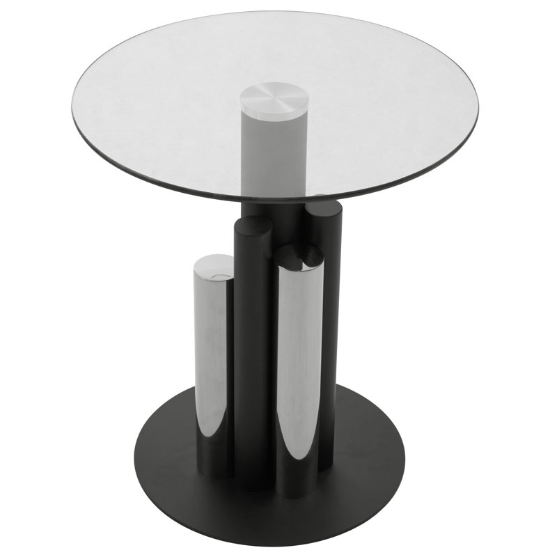 Bhodi Glass Top End Table, Black/Silver