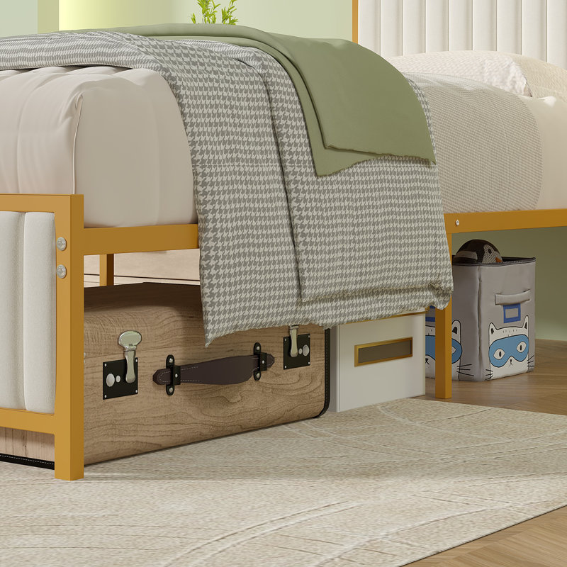 Metal Platform Bed Frame With Upholstered Headboard And Footboard, Heavy Duty Steel Slats Platform Bed, No Box Spring Needed
