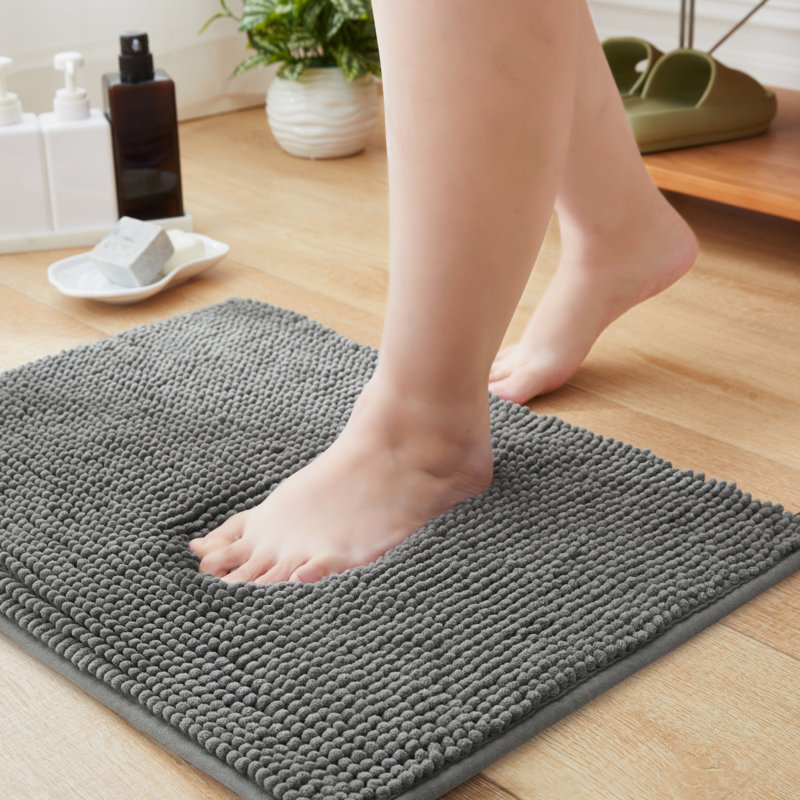 Nelu Ultra Absorbent Non-Slip Chenille Door Mat – Soft Microfiber Mat for Bathroom, Kitchen & Entryway, 50cm W x 80cm L, Grey