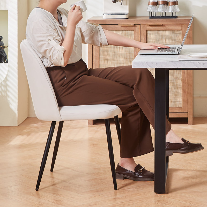 Velvet/Faux Leather Upholstered Modern Armless Dining Chair with Adjustable Feet, Cream White