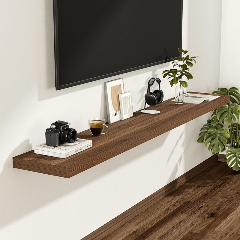Étagères flottantes en noyer, ensemble de 2, étagères murales profondes en bois avec supports invisibles pour chambre, salon, cuisine et salle de bain