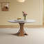 Ensemble de table de salle à manger 59 pouces en pierre frittée moderne, avec une table tournante ronde de 35 pouces, pouvant accueillir 6 à 8 personnes, et une base en bois unique de couleur noyer (table + 8 chaises)-1451736011