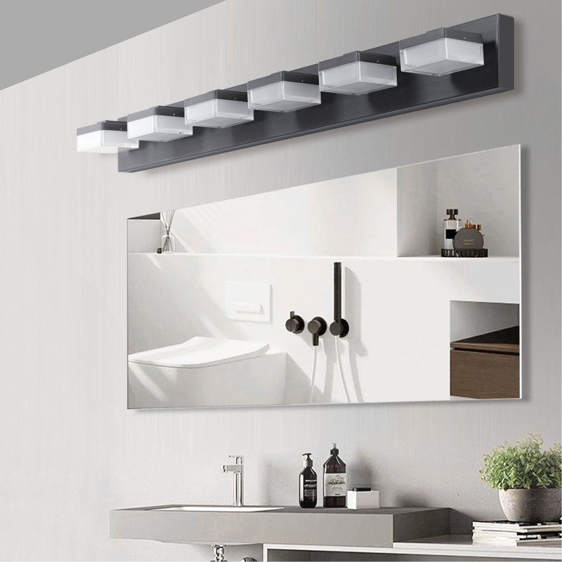 Miroir de salle de bain noir à 6 miroirs - Convient aux tables de salle de bain et de maquillage, 4.2" H x 37.45" W x 5.35" D