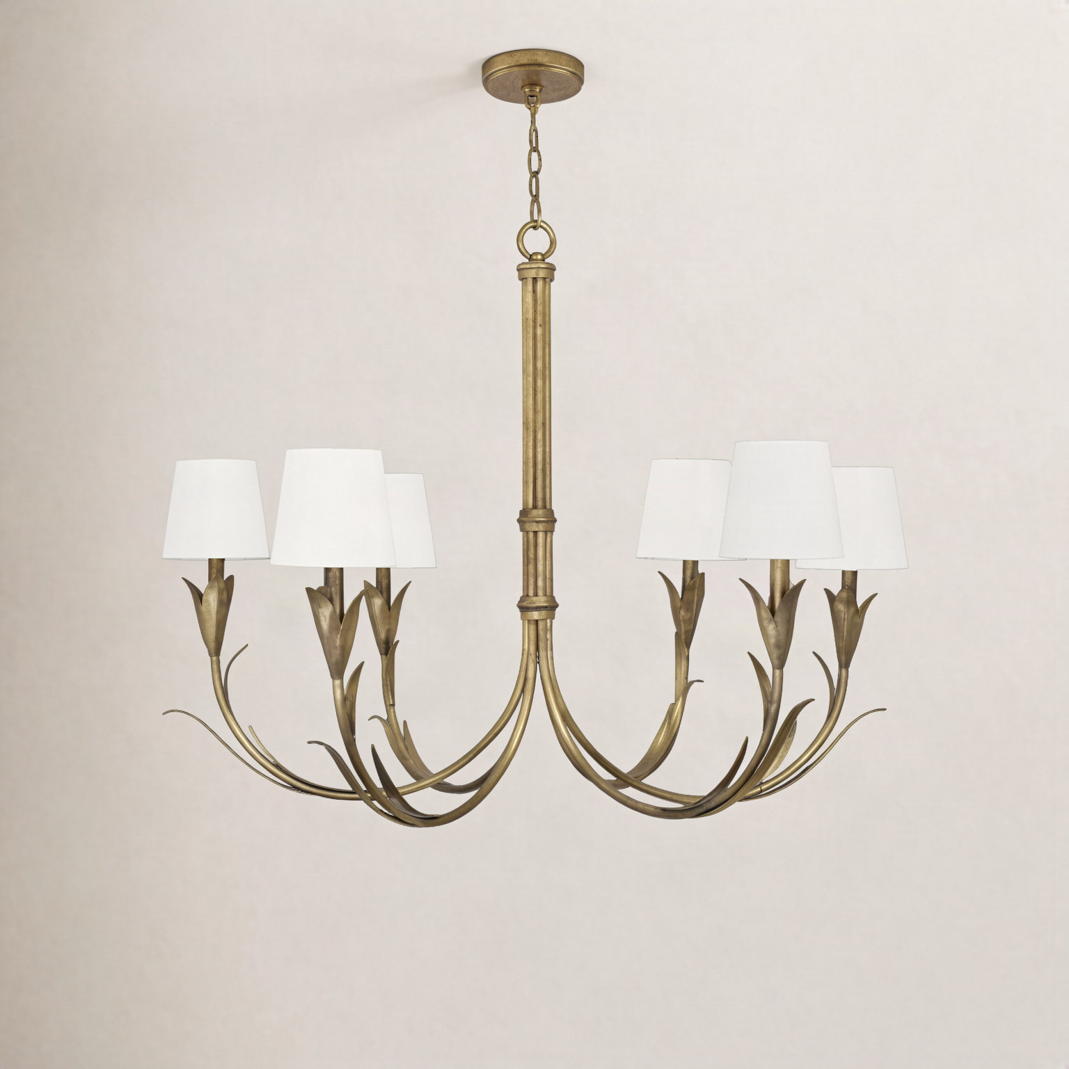 River Reed 6 - Light Dimmable Chandelier, Antique Gold Leaf